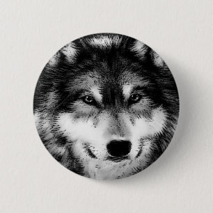 Schwarzer u. weißer Wolf Button