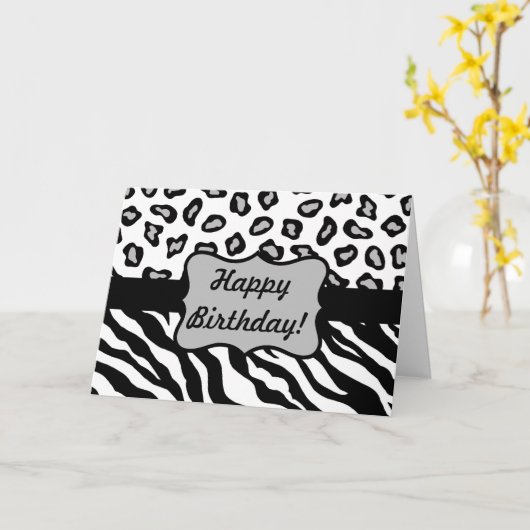 Schwarzer u. weißer Zebra u. Cheeta Haut-alles Karte (Gelbe Blume)