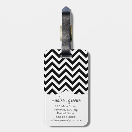Schwarzer u. weißer Zickzack Gepäckanhänger (Rückseite vertikal)