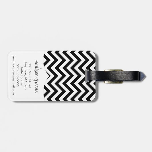 Schwarzer u. weißer Zickzack Gepäckanhänger (Rückseite horizontal)
