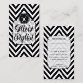 Schwarzer u. weißer Zickzack Schere-Haar-Stylist Terminkarte (Vorne/Hinten)