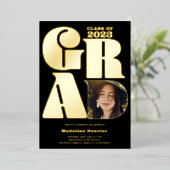 Schwarzer, übergroßer Grad 4 Foto 2023 Abschluss Folieneinladung (Stehend vorne)