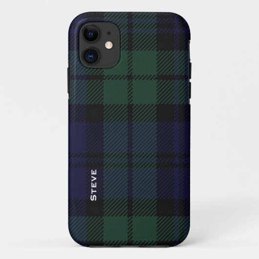 Schwarzer UhrTartan kariert Case-Mate iPhone Hülle (Rückseite)