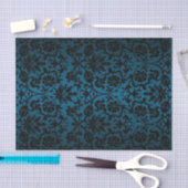Schwarzer und Aquamariner Blauer Damast Seidenpapier (Handwerk)