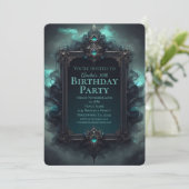 Schwarzer und Aquamariner mystischer Geburtstag Einladung (Stehend Vorderseite)