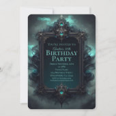 Schwarzer und Aquamariner mystischer Geburtstag Einladung (Vorderseite)