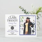 Schwarzer und blauer Abschluss Einladung mit Foto (Stehend Vorderseite)