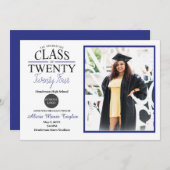 Schwarzer und blauer Abschluss Einladung mit Foto (Vorne/Hinten)