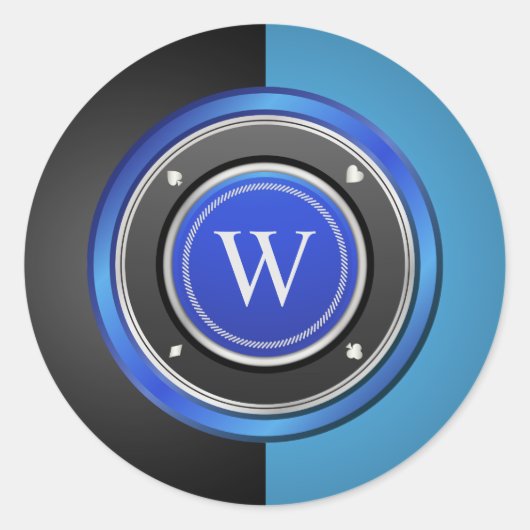 Schwarzer und blauer Poker Chip mit benutzerdefini Runder Aufkleber (Vorderseite)