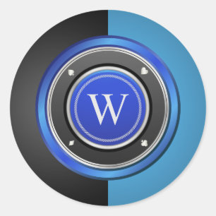 Schwarzer und blauer Poker Chip mit benutzerdefini Runder Aufkleber