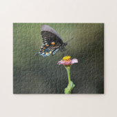 Schwarzer und Blauer Schmetterling und Blume Natur Puzzle (Horizontal)