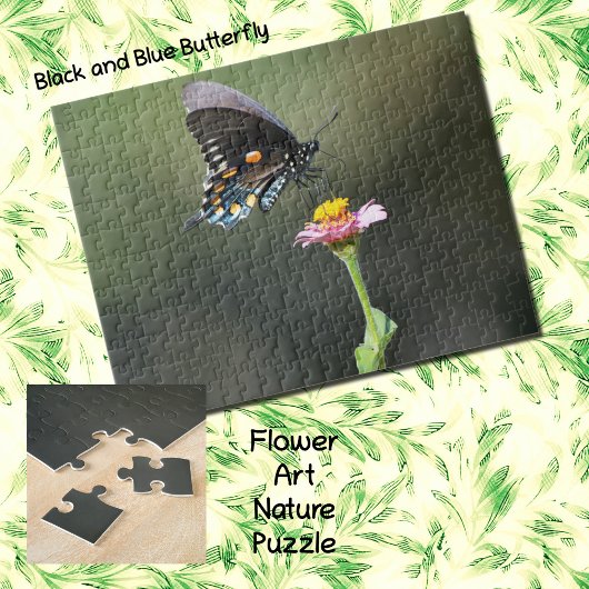 Schwarzer und Blauer Schmetterling und Blume Natur Puzzle