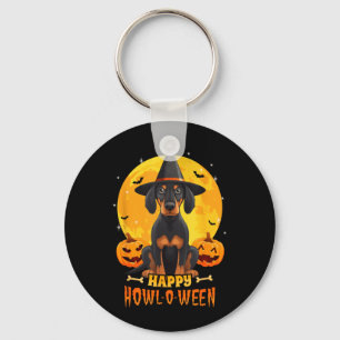 Schwarzer und Brauner Coonhound Halloween-Hund-Heu Schlüsselanhänger
