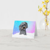 Schwarzer und brauner Goldendoodle Karte (Gelbe Blume)