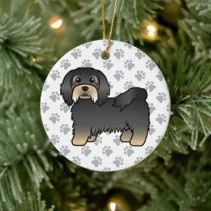 Schwarzer und brauner Havanese süßer Cartoon-Hund Keramik Ornament