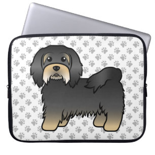 Schwarzer und brauner Havanese süßer Cartoon-Hund Laptopschutzhülle