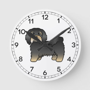 Schwarzer und brauner Havanese süßer Cartoon-Hund Runde Wanduhr