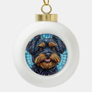Schwarzer und brauner Terrier Hund Keramik Kugel-Ornament