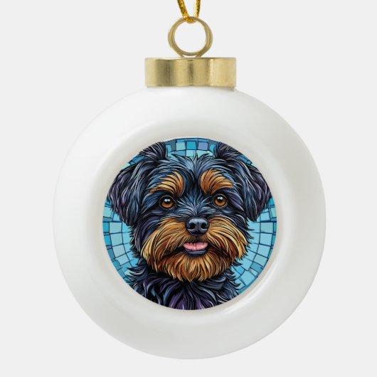 Schwarzer und brauner Terrier Hund Keramik Kugel-Ornament (Vorderseite)