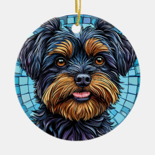 Schwarzer und brauner Terrier Hund Keramik Ornament