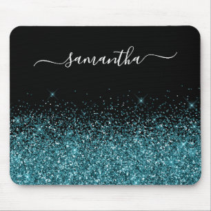 Schwarzer und dunkler Türkiser Glitter Eleganter N Mousepad
