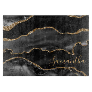 Schwarzer und falscher goldener Glitter-Marmor-Ach Schneidebrett