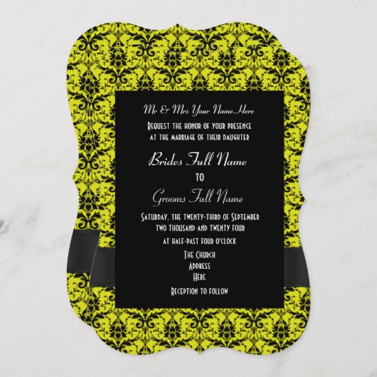 Schwarzer und gelber Damast Einladung (Vorne/Hinten)