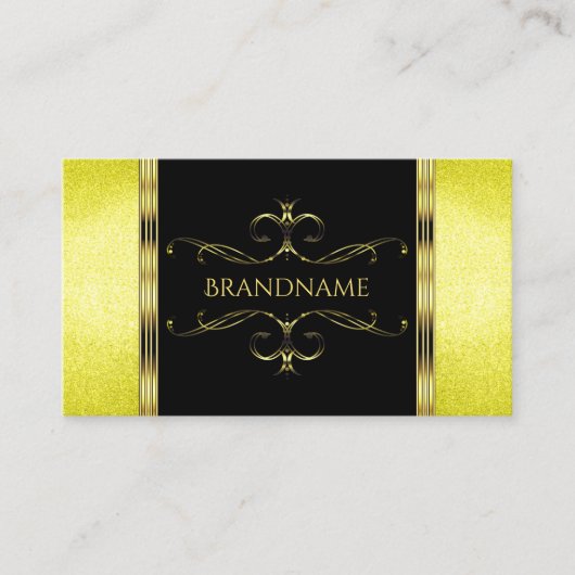 Schwarzer und gelber Glitzer Golden Verzierte Orna Visitenkarte (Vorderseite)