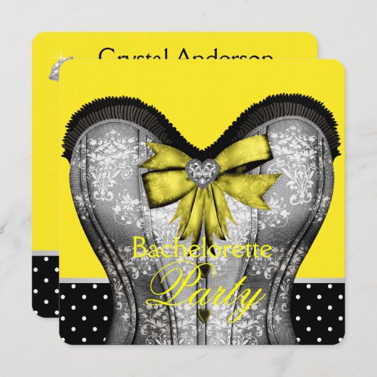 Schwarzer und gelber Junggeselinnen-Abschied Einladung (Vorne/Hinten)