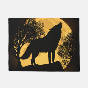 Schwarzer und gelber Wolf Vollmond Türmatte
