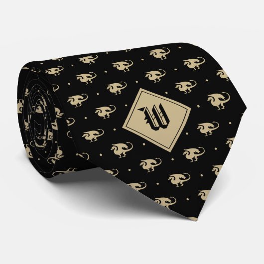 Schwarzer und Golddrache in Profil mit Monogram Krawatte (Gerollt)