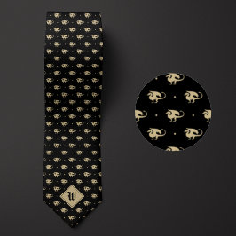 Schwarzer und Golddrache in Profil mit Monogram Krawatte