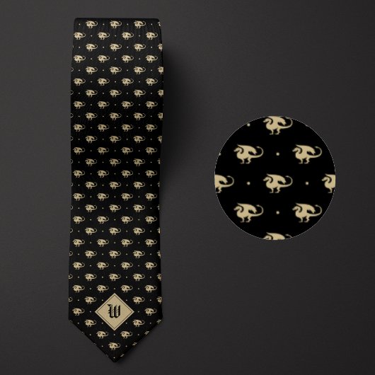 Schwarzer und Golddrache in Profil mit Monogram Krawatte