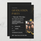 Schwarzer und goldener Abschluss mit Foto Abschlus Einladung (Vorne/Hinten)