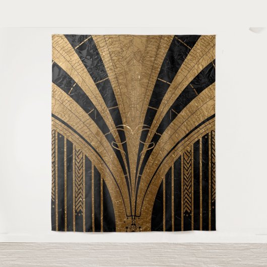 Schwarzer und goldener Art Deco-Hintergrund Wandteppich (Vorderseite)