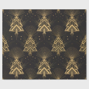 Schwarzer und goldener Art Deco Weihnachtsbaum Geschenkpapier