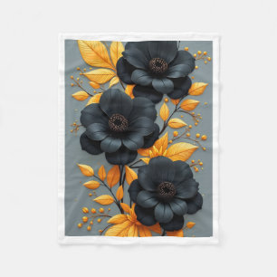 Schwarzer und goldener Blumenwurfbezug Fleecedecke