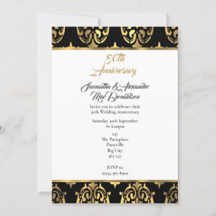 Schwarzer und goldener Damast zum 50. Hochzeitstag Einladung
