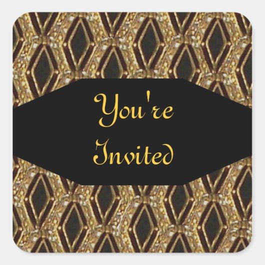 Schwarzer und goldener Eleganter Umschlag Aufklebe Quadratischer Aufkleber (Vorderseite)