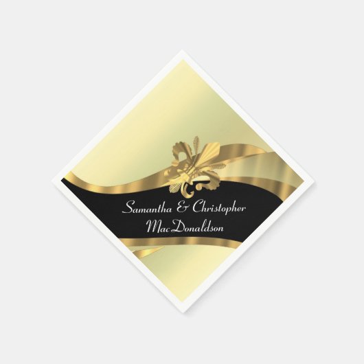 Schwarzer und goldener Flex de lys Serviette (Ecke)