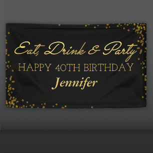 Schwarzer und goldener Glamour-Erwachsener Happy B Banner