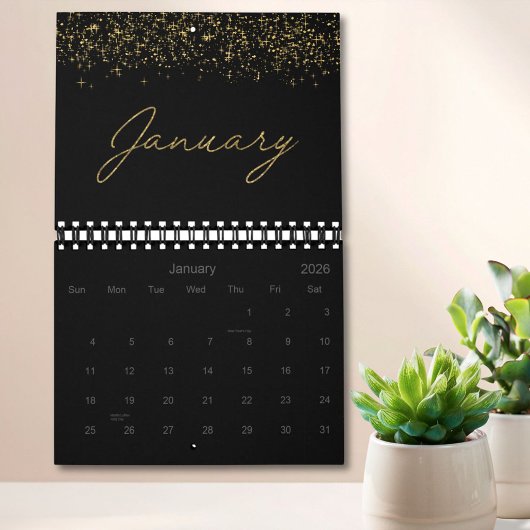 Schwarzer und goldener Glitter Eleganter moderner Kalender