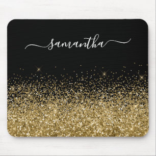 Schwarzer und goldener Glitter eleganter Name Mousepad