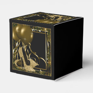 Schwarzer und goldener Glitter-Hochhackenschuh Geschenkschachtel