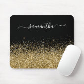Schwarzer und goldener Glitzer Eleganter Name Mousepad (Mit Mouse)