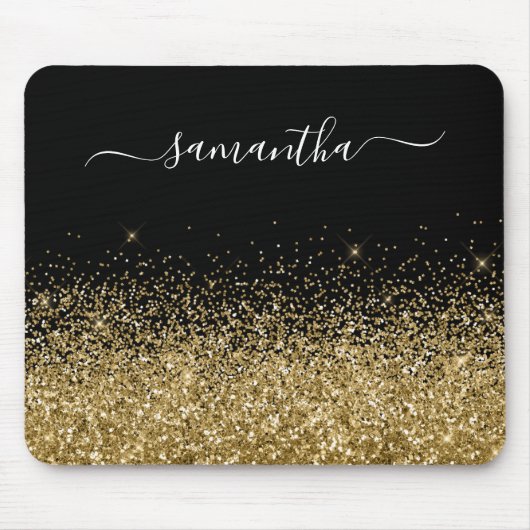 Schwarzer und goldener Glitzer Eleganter Name Mousepad (Vorne)