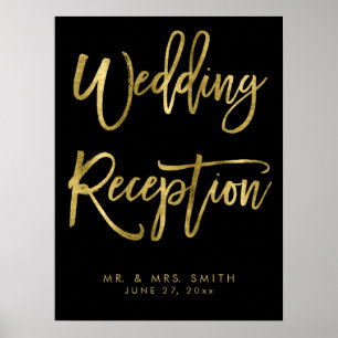 Schwarzer und goldener Hochzeitsempfangs-Schild-Dr Poster