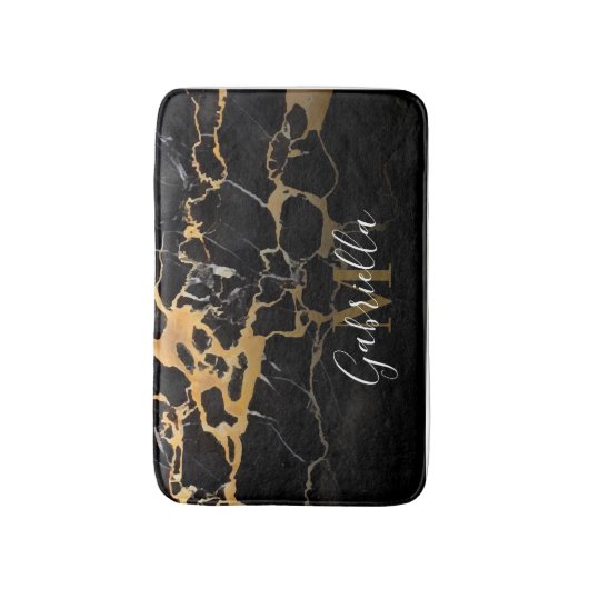 Schwarzer und goldener Marmor Badematte (Vorderseite Vertikal)