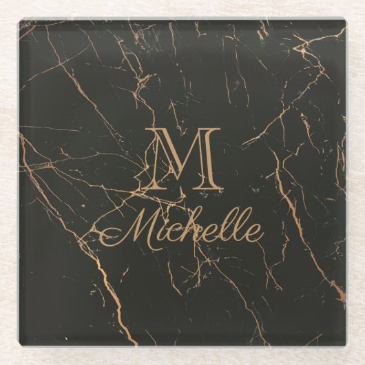 Schwarzer und goldener Marmor Glasuntersetzer (Vorderseite)