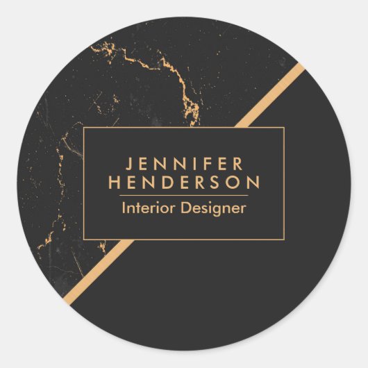 Schwarzer und goldener Marmor Runder Aufkleber (Vorderseite)
